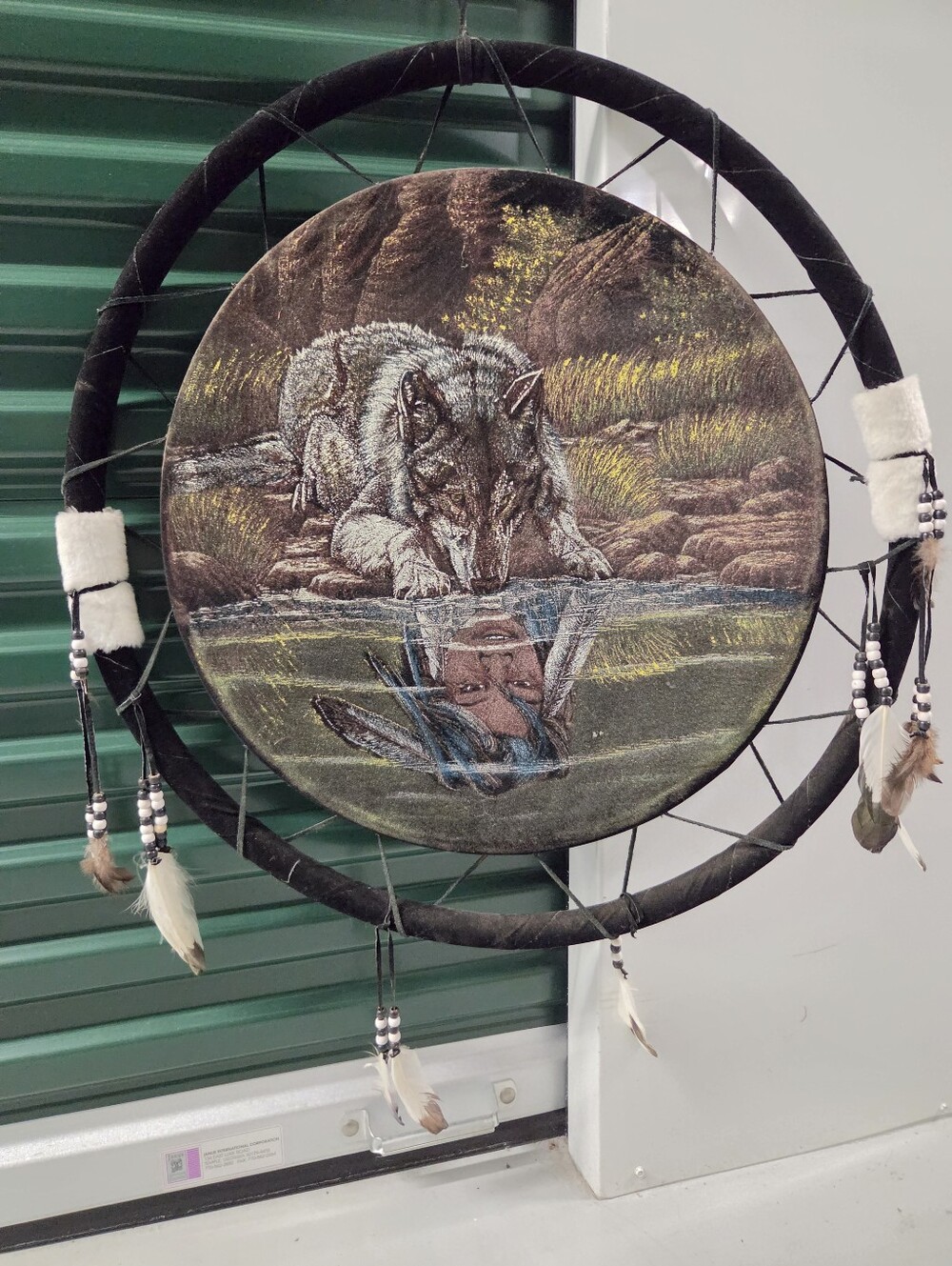Handcrafted Wolf Reflection Dreamcatcher Wall Decor - Brown and Black. 2 Feet